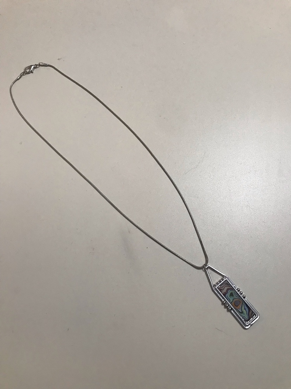 Silver Tone Snake Chain Dainty Abstract Watercolor Pendant Necklace 18”